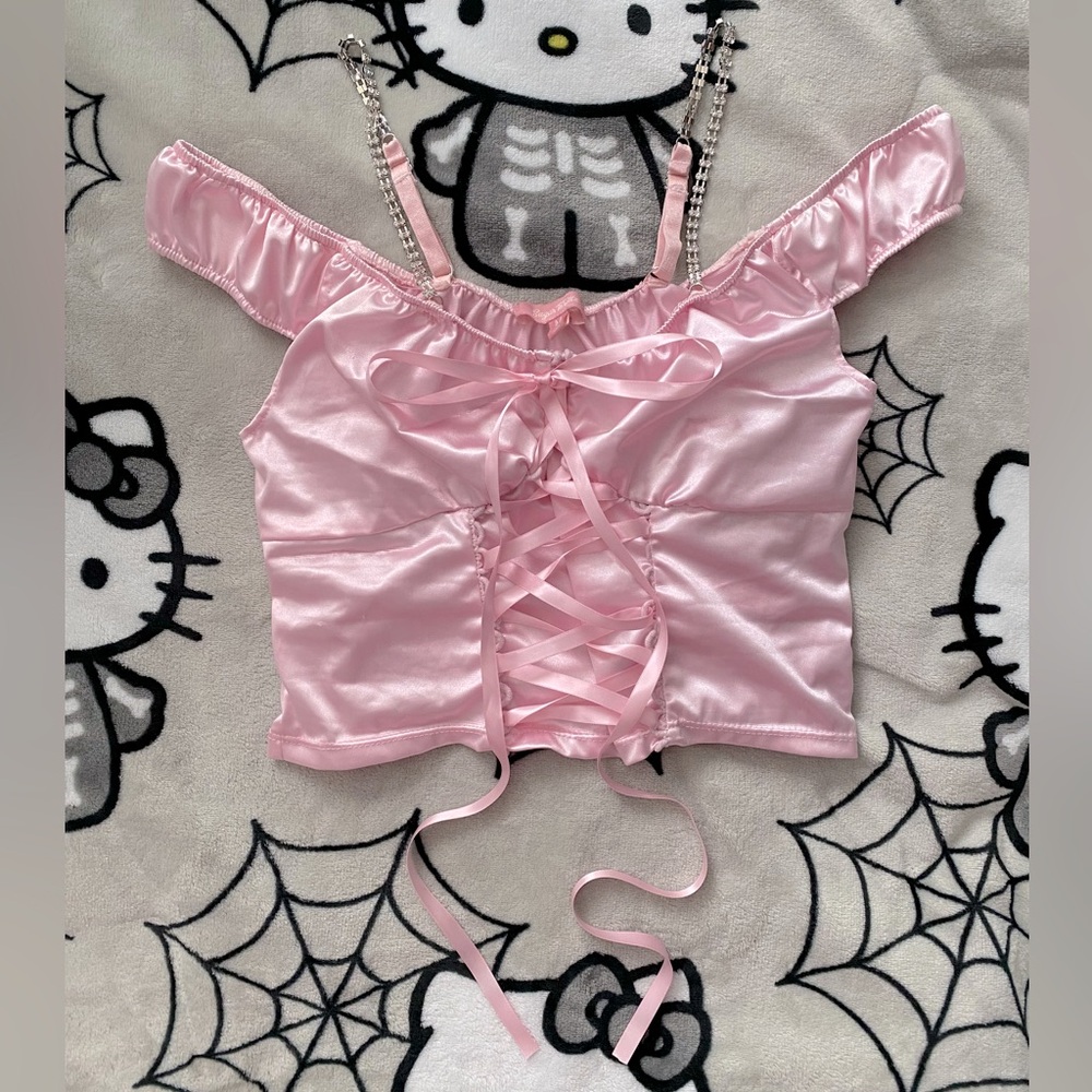 Sugar Thrillz satin lace up top
